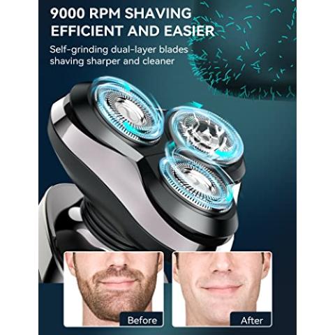 Electric Shavers for Men, KENSEN Electric Razor for Shaving Face, Mens Rotary Shaver Rechargeable Razor for Men, Waterproof Wet & Dry LED Display Cordless Rotary Shaver with Extra Replacement Blade