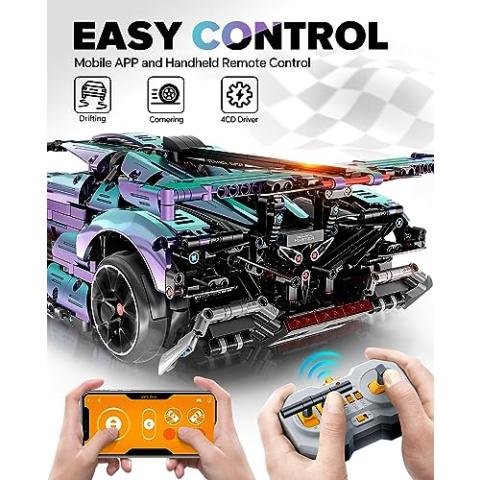 Super Plated Sports Car Building Kits, Adult Collectible Model and Race Engineering Toy Set, 1:10 Scale Electric Driftable Remote Control Sports Car for Adults Men Teens