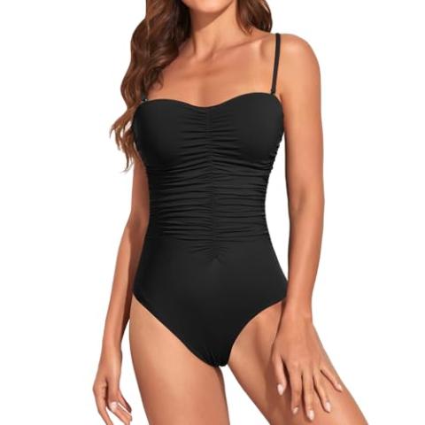 Holipick Women Strapless One Piece Swimsuits Tummy Control Bandeau Tube Top Bathing Suits Slimming Swimwear