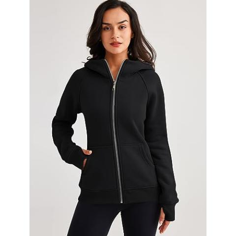 Trendy Queen Womens Zip Up Hoodies Fleece Jackets Oversized Sweatshirts Fall Fashion Outfits Sweaters Winter Clothes Black L