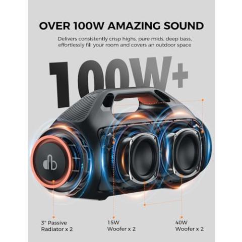 Portable Bluetooth Speaker,100W Powerful Sound with EX-BASS,IPX7 Waterproof,30H Playtime,Built-in Power Bank,Bluetooth 5.3&TWS,Big Subwoofer Speaker with Carrying Strap for Party,Pool,Camping,Backyard