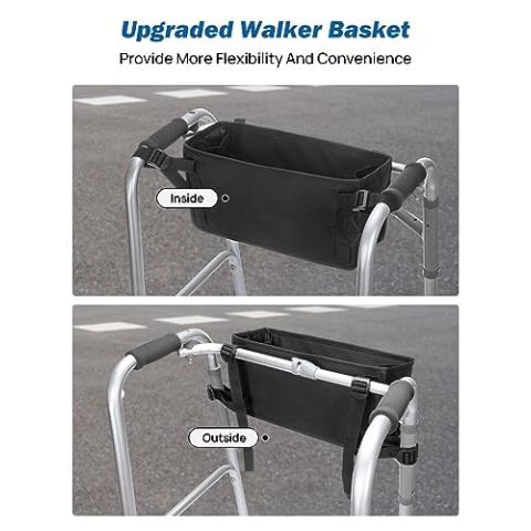 JOYTUTUS Walker Basket for Folding Walker, Basket for Walkers for Seniors, Rollator Walkers Storage Bag, Can be Installed Outside or Inside of Walker, Wheelchair