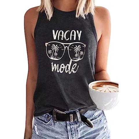 Summer Tank Tops for Women Vacation Casual Beach Tank Tops Hawaiian Sleeveless Basic Fit T Shirts Blouses