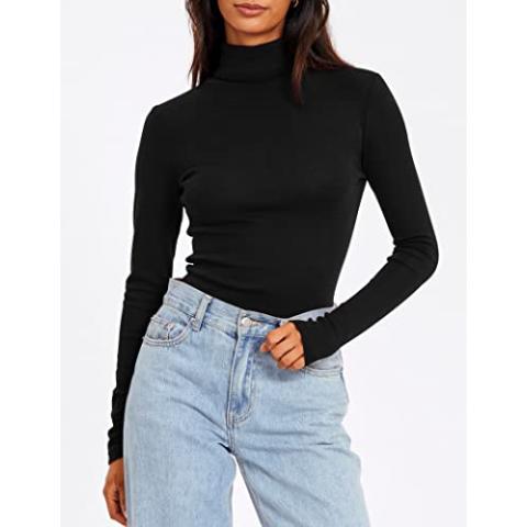 SUNBS Womens Fall Clothes Turtleneck Long Sleeve Shirts Mock Neck Tops Fashion Basic Layering Tight Stretch Pullover Thermal Underwear Scrub Winter Clothes 2024 BlackWhiteBeige3 S