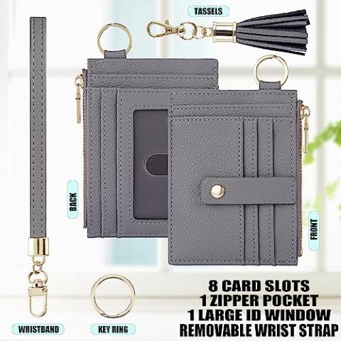 New Fashion Kingdom Wristlet Keychain Wallet for Women Slim Rfid Blocking Credit Card Holder Wristlet Zip Id Case Wallet Small Compact Leather Wallet Coin Purse for Women (Gray)