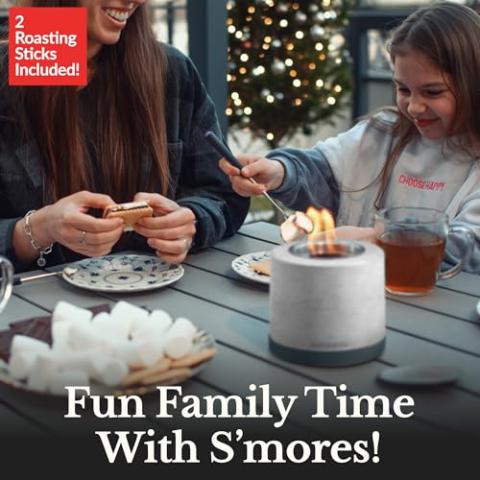 Houswise Tabletop Fire Pit Smores Maker Kit - Concrete Outdoor & Indoor Fire Pit Tabletop, Table Top Firepit, Small Portable Mini Indoor Fireplace