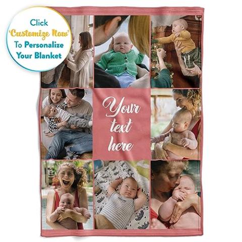 Ships Next Day, Custom Blanket with Picture and Text - Printed in USA, Personalized Photo Blanket with Text (Fleece 30x40)