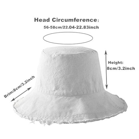 Bucket-Hat-Distressed Sun-Protection Washed-Cotton Beach-Sun-Hat - Summer-Wide-Brim(3.2inch Brim) Beach-Cap(Size:S-M)