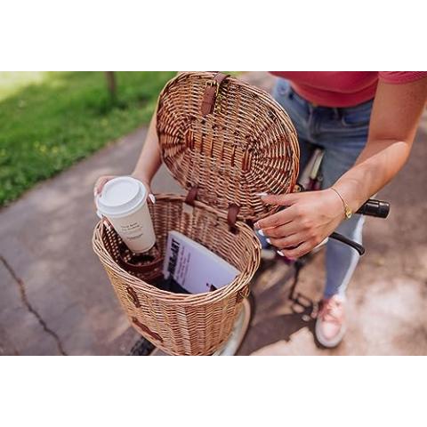 PICNIC TIME Cambridge Bike Basket, Personal Picnic Basket with Removable Shoulder Strap, Small Basket for Lunch, Bicycle Basket, (Wicker)