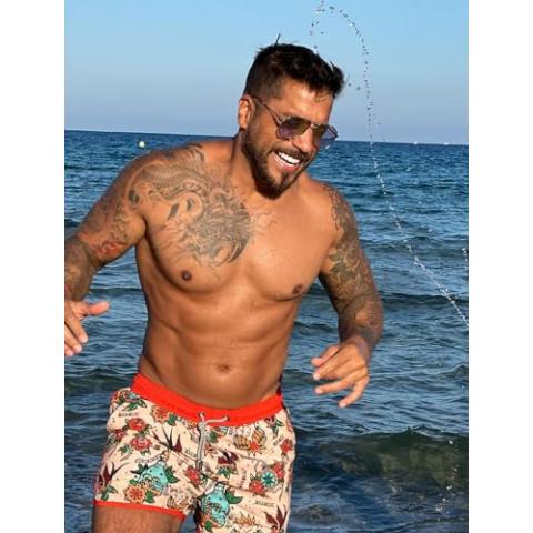 maamgic Mens Swim Trunks Retro Swim Shorts 4 Way Stretch with Mesh Vintage 80s 90s Quick Dry Swim Suits Board Shorts
