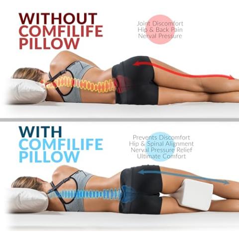 ComfiLife Knee Pillow for Side Sleepers – Cooling Leg Pillow for Side Sleeping – Knee Pillow with Strap for Hip Pain, Back Pain, Sciatica Pain Relief – Memory Foam Hip Pillow Contour Design