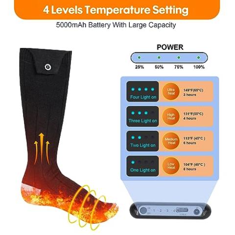 Heated Socks, Heated Socks for Women Men, 5000mAh Rechargeable Electric Heated Socks Up to 8 Hours, Washable Winter Warm Socks for Outdoors Work Fishing Hunting Skiing Riding Camping Foot Warmer