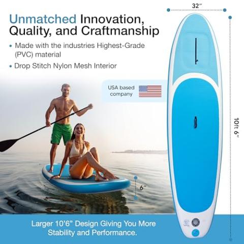 Ei Inflatable Stand Up Paddle Board with Built-in Cooler/Storage, 10’6” Premium Paddleboard with Accessories & Sup Carry Bag, Stand Up Paddle Boards for Youth & Adults