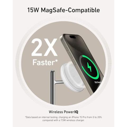 Anker MagSafe-Compatible iPhone 16 Wireless Charging Stand, MagGo 3 in 1 Wireless Charging Station, Qi2 Certified 15W Wireless Charger, Desk Accessory, for iPhone 16/15/14/13/12, Apple Watch, AirPods