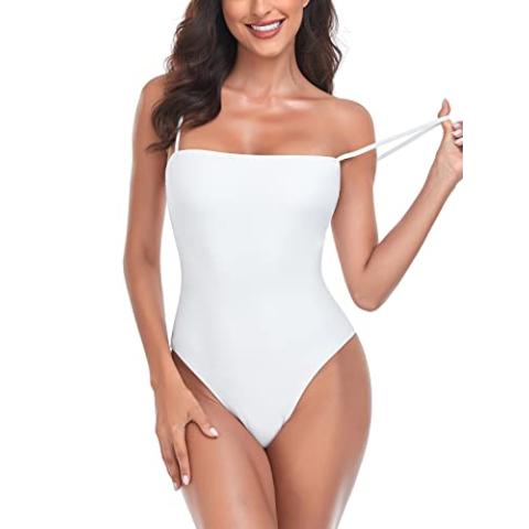 Women's One Piece Bathing Suit with Adjustable Straps Bandeau One Piece Swimsuit