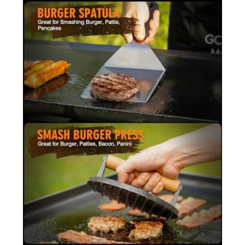 HOMENOTE Griddle Accessories Kit, Flat Top Griddle Accessories for Blackstone, Professional Round Melting Dome with Cast Iron Smash Burger Press, Burger Spatula, Griddle Scraper for Outdoor Grilling