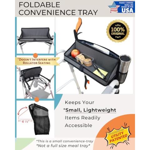 Walker Basket for Folding Walker +Flip-Down Walker Tray +Reacher/ Cane Holder Strap + Cup Holder | Basket for Walker Bags for Folding Walker with Wheels, Walker Accessories for Walker Rollator - GRAY