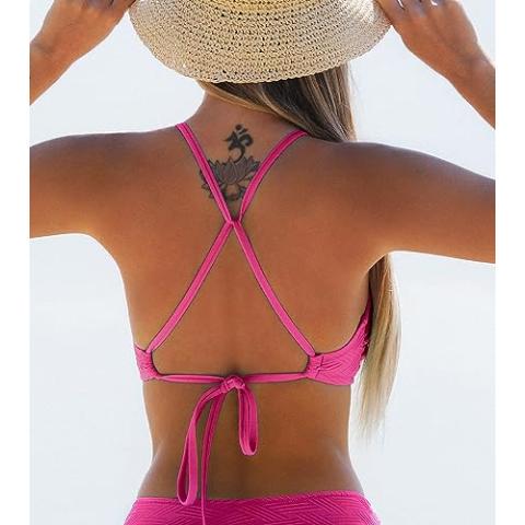 CUPSHE Bikini Top for Women Bathing Suit Criss Cross Self Tie Spaghetti Straps V Neck