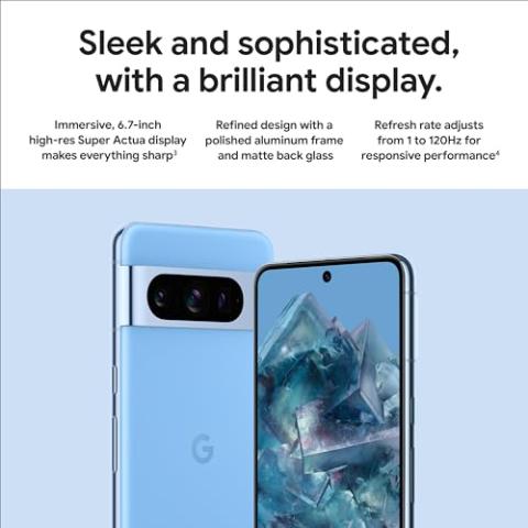 Google Pixel 8 Pro - Unlocked Android Smartphone with Telephoto Lens and Super Actua Display - 24-Hour Battery - Porcelain - 128 GB