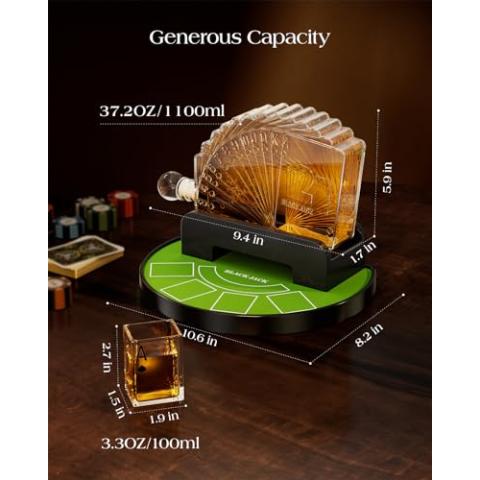 Kollea Blackjack Whiskey Decanter Set, 37.2 Oz Whiskey Decanter with 4 Glasses, Casino Style Decanter for Liquor, Funny Birthday Gifts for Men Dad, Him Fathers Day, Blackjack Game Night Essentials