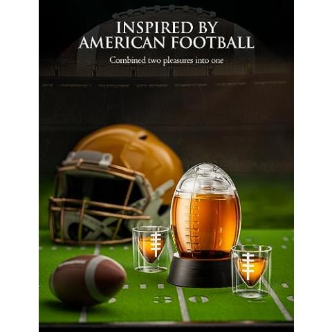 Football Whiskey Decanter Set with 2 Glasses, The Wine Things Whisky Decanter Gift Set, for Liquor Scotch Bourbon Vodka, Gift for Football Fans, Birthday, Christmas Gifts For Him, Men -1100ml/37oz