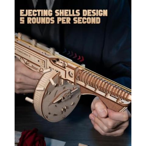 ROKR 3D Wooden Puzzles for Adults-Rubber Band Toy Tommy Gun-Model Kits to Build for Adults-Wood Puzzles Adult-Hobbies for Men-Gift Idea for Christmas
