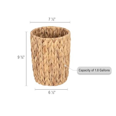 StorageWorks Wicker Waste Basket, Small Trash Can, Wicker Trash Basket with Handwoven Water Hyacinth, Wicker Garbage Can for Bedroom, Bathroom, 1 Pack