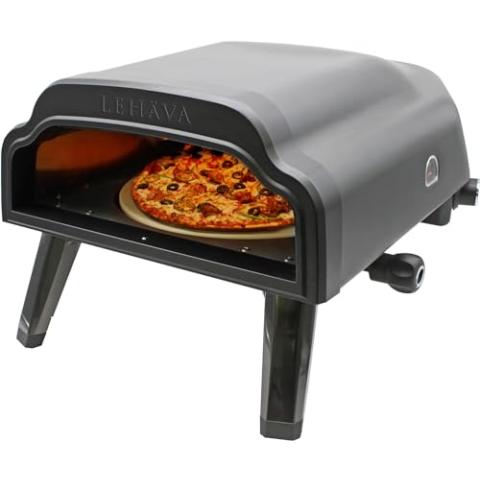 Flame King LEHAVA 14-inch, 360 Degree Rotating Non-Stick Pizza Stone, Portable Outdoor Propane Pizza Oven Countertop with Cover Bag, Piezo Auto Ignition for Camping, Backyard, and Tailgating