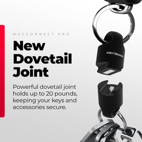 KeySmart MagConnect Pro Magnetic Key Holder for Purse, Key Chains for Car Keys - Detachable Key Ring Quick Release Keychain for Men - Mens Key Chain Rings Heavy Duty Key Ring - Black EDC (3-Pack)