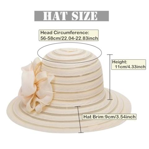 Wide-Brim Kentucky-Organza-Derby-Hat for Women Lady Tea Party Fascinators Cap Church Wedding Cap with Flower