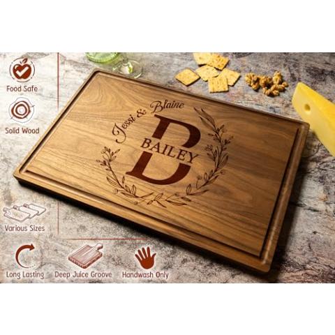 Silverhill Design Customized Love: Personalized Engraved Wood Cutting Boards for Couples - Ideal Gift for Weddings, Anniversaries, Housewarming and Real Estate Closing