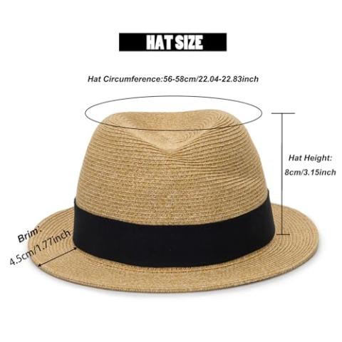 Straw Fedora-Sun-Hats for Women Men Summer Short Brim Roll Up Trilby Hat Packable Panama-Jazz Beach Hat