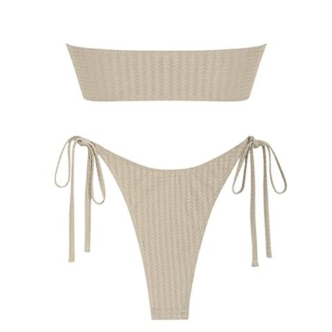 ZAFUL Metal Ring Bandeau Bikini Set Tie Side Bathing Suit High Cut 2 Piece Swimsuit Cutout Swimwear