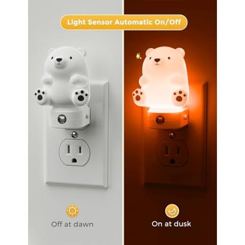 L LOHAS LED Night Light for Kids, 3D Cute Bear Night Light Plug in, Dusk to Dawn Nursery Night Lights, RGB+Soft White 3000K, 3 Lighting Modes, Christmas Birthday Gifts, Room Decor, Children