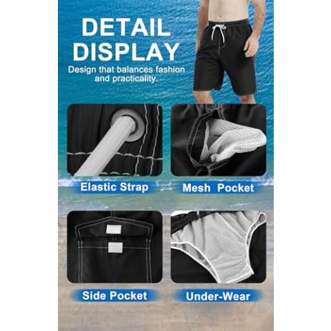 Mens Swim Trunks Board Shorts Swimsuit Swimwear Swim Shorts Bathing Suits Quick Dry with Mesh Lining