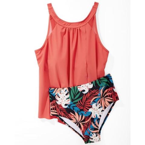 SUUKSESS Women Tummy Control Tankini Bathing Suit Ruffle High Waisted Swimsuit