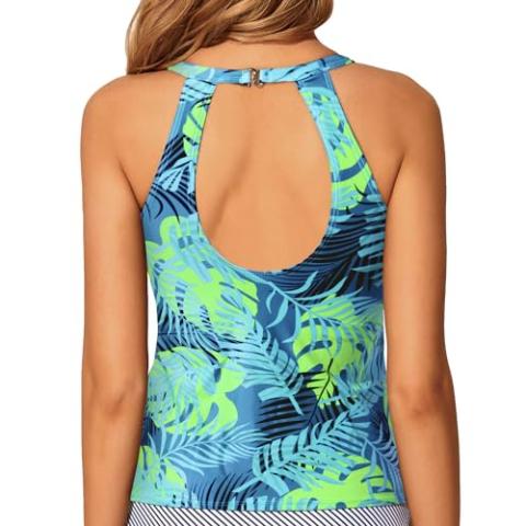 Tempt Me High Neck Tankini Top Backless Bathing Suit Tops for Women Swimsuit Top Key Hole Swim Top Only