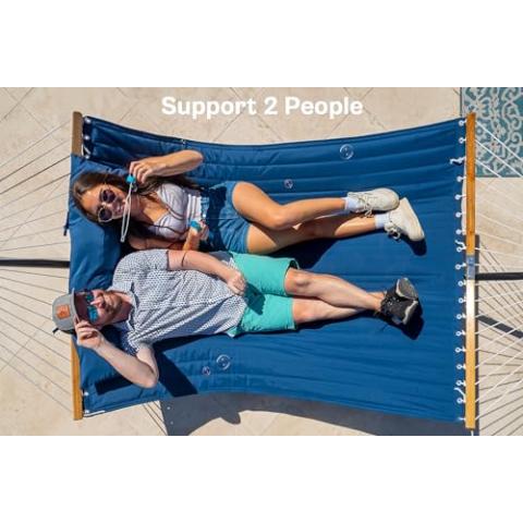 SUPERJARE Curved-Bar Hammock with Stand, 2 Person Heavy Duty Hammock Frame, Detachable Pillow & Portable Carrying Bag, Perfect for Outdoor & Indoor, Navy Blue