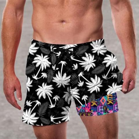 Cozople Mens Swim Trunks 5.5" Compression Liner Swim Shorts Boxer Brief Lined Quick Dry Bathing Suit Swimwear