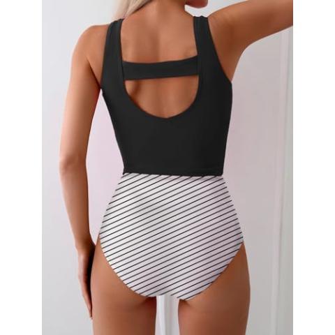 Eomenie Two Piece Tankini Swimsuits for Women Tummy Control Bathing Suits Cutout Back Swim Tank Top with High Waisted Bottom