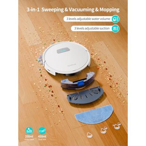 HONITURE Robot Vacuum and Mop Combo, 4000pa Strong Suction, G20 Robot Vacuum Cleaner with Self-Charging, 150Mins Max, App&Remote&Voice Control, Super-Slim, Ideal for Pet Hair