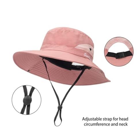 Womens Summer Sun Hat Beach Hat Wide Brim Outdoor UV Protection Hat Packable Mesh Bucket Hat with Ponytail Hole