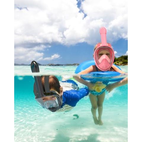 QingSong Kids Snorkel Mask Full Face, Snorkeling Set with Camera Mount, 180 Degree Panoramic View Snorkeling Gear Anti-Fog Anti-Leak