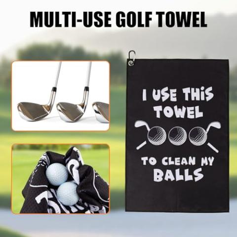 Golf Towel,Printed Golf Towels for Golf Bags with Clip,Golf Accessories Funny Golf Gifts for Men Golfers,Husband Boyfriend Dad,Birthday Gifts for Golf Fan-I Use This Towel to Clean My Balls.