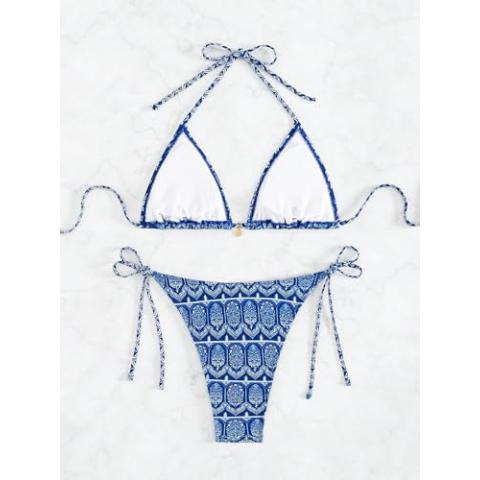 SOLY HUX Women's Bikini Sets High Waisted Bathing Suits Two Piece Swimsuits Sexy Triangle Halter Bikinis