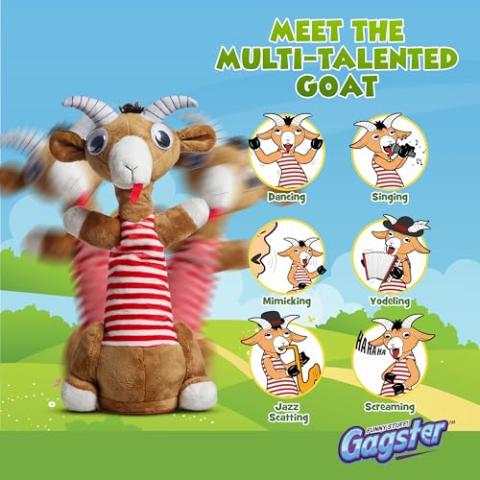 Gagster Screaming Goat Dancing Toy - Mimicking Toy for Kids - Toy That Repeats What You Say, Singing & Talking, Electronic Yodeling for Anyone Who Loves Talking Toy & Funny Gag Gifts