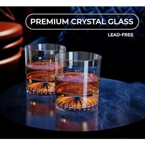 Whiskey Glasses Set of 4 - Premium 10oz Lead-Free Crystal, Artisan Heavy Base for Scotch, Bourbon, Cocktails, Elegant Men’s Drinkware, Gifts and Home Bar Collection Essentials