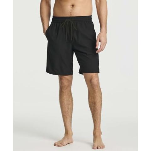 Real Essentials 3 Pack: Men's 9" Inch 2 in 1 Board Shorts with Compression Liner - Bathing Suit with Back Flap Pocket