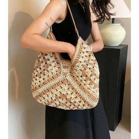 Straw Hobo Bags for Women Vintage Straw Tote Bag Summer Beach Shoulder Bag Designer Hand-woven Beach Bag for Travel 2024