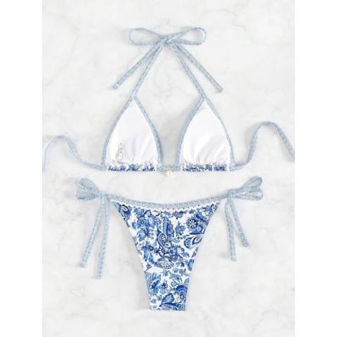 Women's Floral Printed Bathing Suit Halter Paisley Summer Swimsuit Bikinis Set